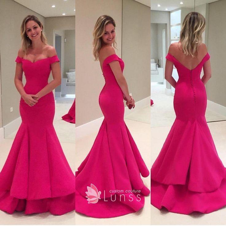 Hochzeit - Hot Pink FDY Off-the-shoulder Trumpet Layered Prom Gown