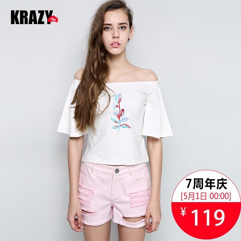 زفاف - 2017 new product sexy shoulder hollow-out Round neck wavy edge slim fit blouse T-Shirt T-Shirt female - Bonny YZOZO Boutique Store