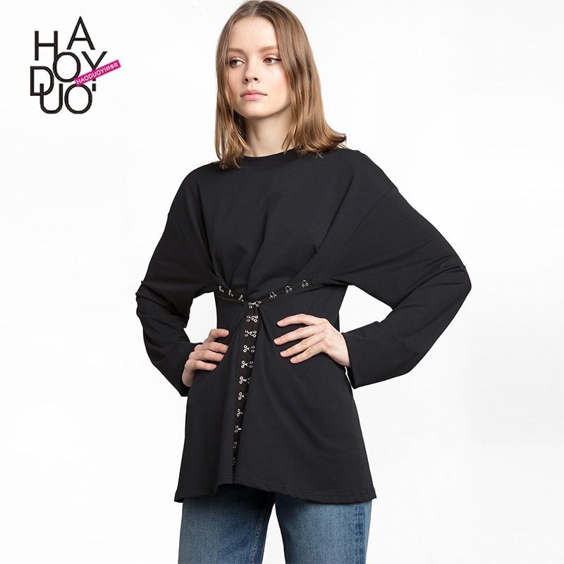زفاف - Must-have Oversized Simple Scoop Neck Long Sleeves Black Summer T-shirt Bra - Bonny YZOZO Boutique Store