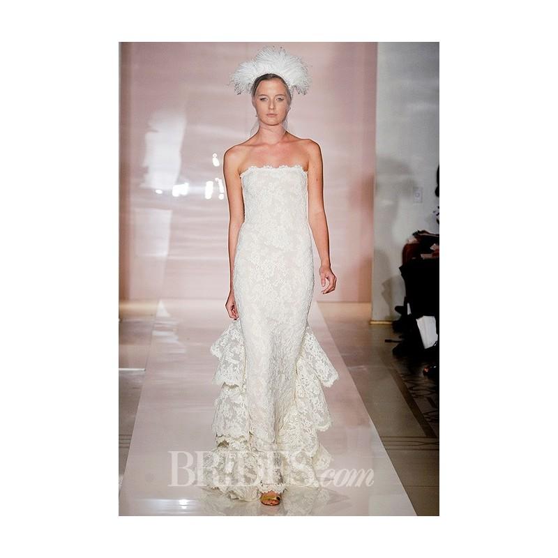 Wedding - Reem Acra - Fall 2014 - Style 5032 Carmen Strapless Lace Sheath Wedding Dress with Ruffle Back Detail - Stunning Cheap Wedding Dresses