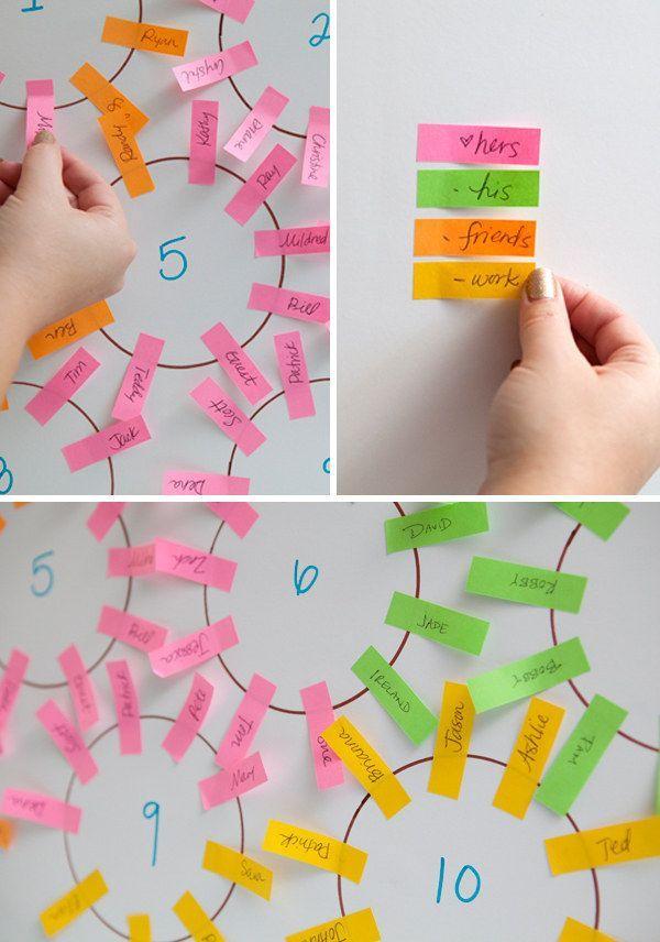 Hochzeit - Make A Seating Chart In A Flash With Color-coded Sticky Notes.