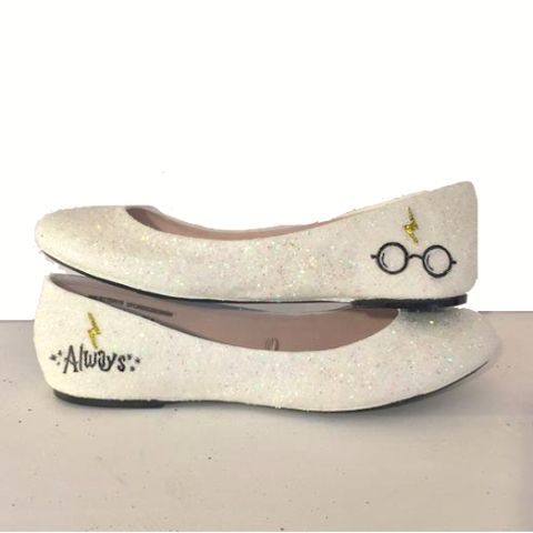 Hochzeit - Women's Sparkly Ivory Or White Glitter Ballet Flats Bride Wedding Shoes Harry Potter