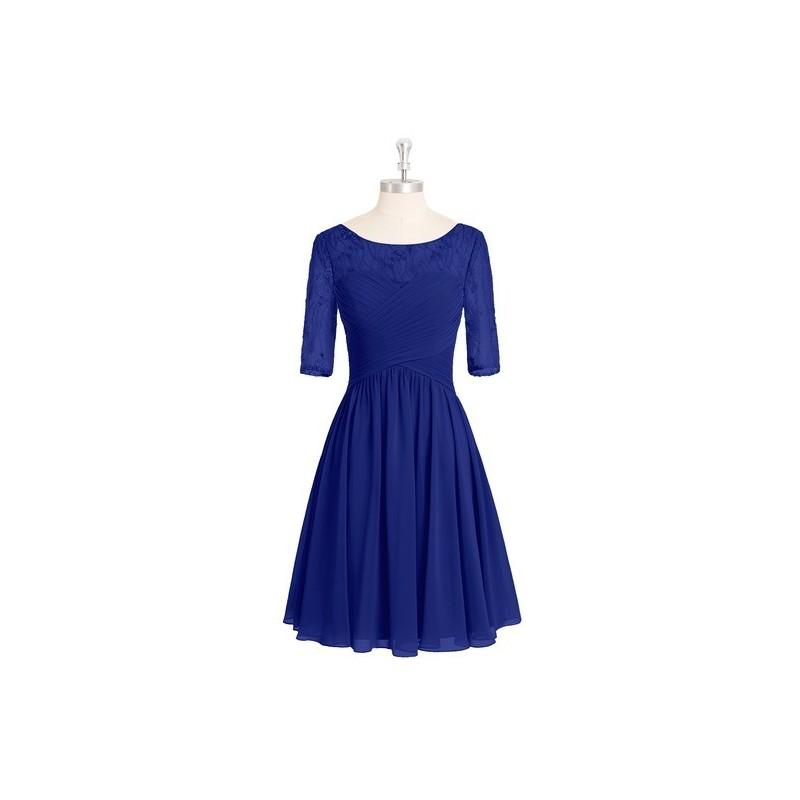 زفاف - Royal_blue Azazie Hattie - Chiffon And Lace Boatneck Knee Length Back Zip Dress - Simple Bridesmaid Dresses & Easy Wedding Dresses