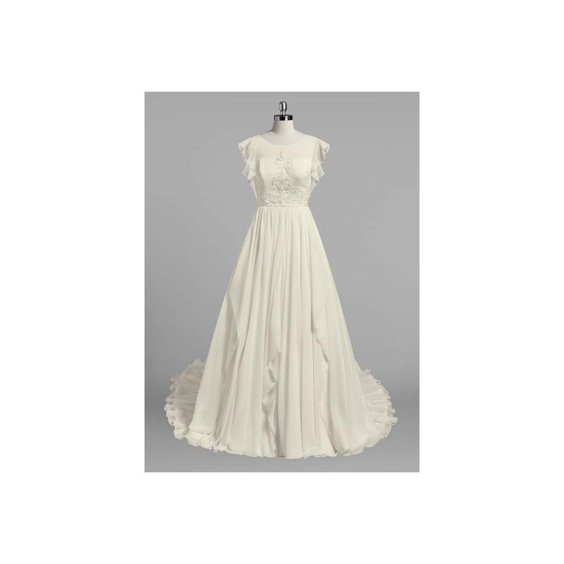 زفاف - Champagne Azazie Martina BG - Chiffon, Tulle And Lace Court Train Illusion Illusion Dress - Simple Bridesmaid Dresses & Easy Wedding Dresses