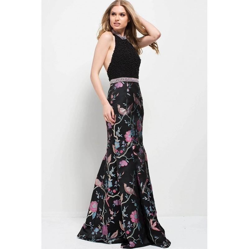 Mariage - Jovani - 53081 Pearl Embellished Halter Floral Evening Dress - Designer Party Dress & Formal Gown