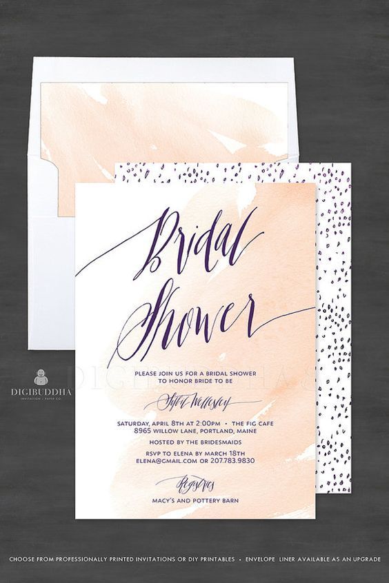 Wedding - "Sybil" Peach Watercolor Bridal Shower Invitation