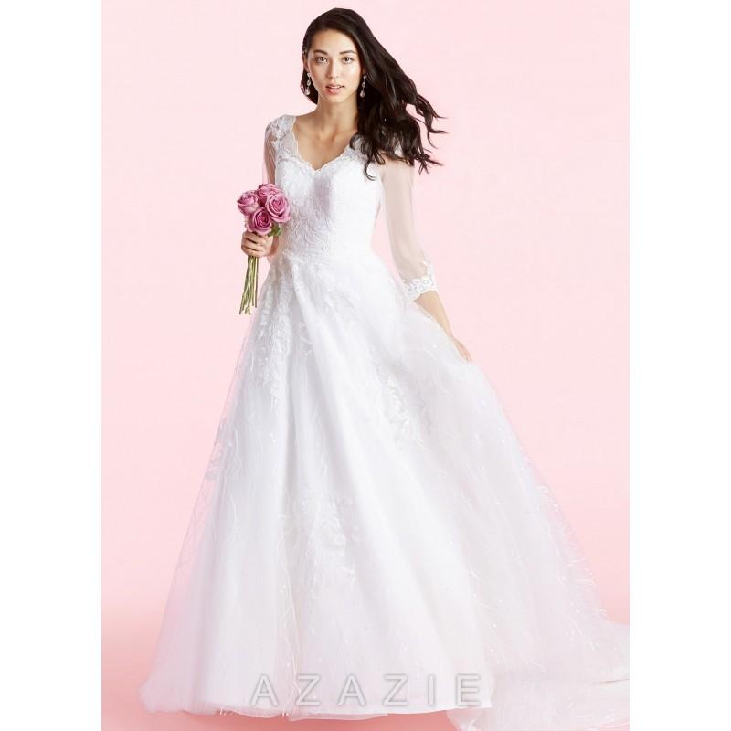 Mariage - White Azazie Ayla BG - Chapel Train V Neck Back Zip Tulle And Lace - Simple Bridesmaid Dresses & Easy Wedding Dresses