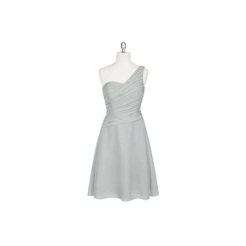 Hochzeit - Silver Azazie Brynn - Chiffon One Shoulder Back Zip Knee Length Dress - Charming Bridesmaids Store