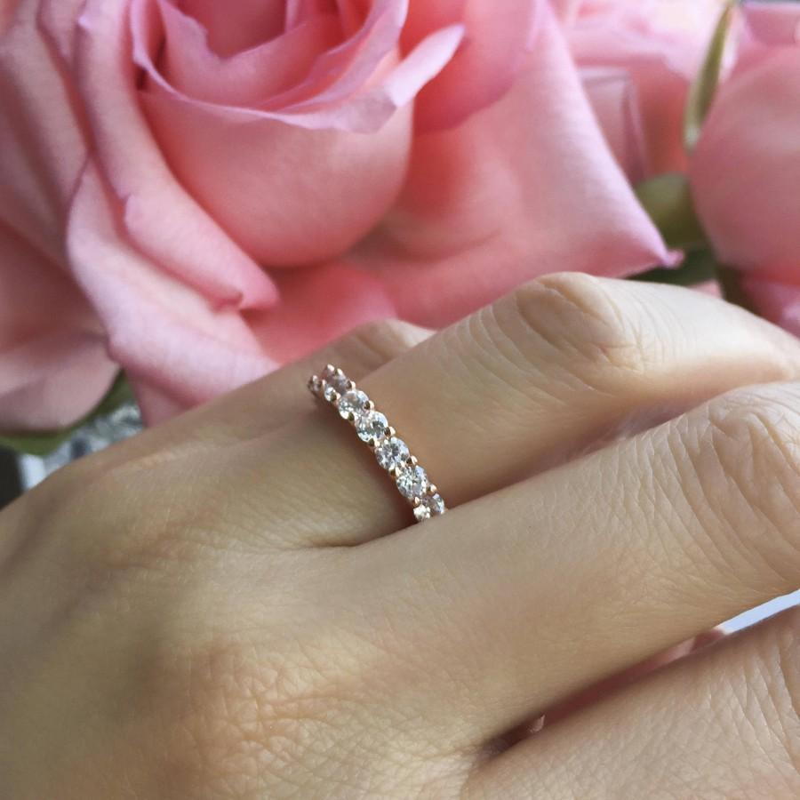 Mariage - 2 ctw Classic Full Eternity Band, Round Wedding Band, Man Made White Diamond Simulants, Bridal Ring, Sterling Silver, Rose Gold Plated