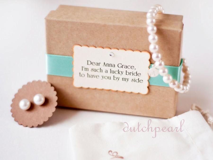 زفاف - Gifts for Bridesmaids Pearl Bracelet and Earrings Sets  -  pearl bracelets wedding pearl studs -  bridesmaid gift dutchpearl wedding