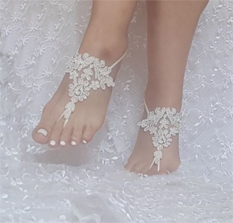 Hochzeit - Silvery Beach Wedding Barefoot Sandals Bridal Acessories Bridesmaid Gift