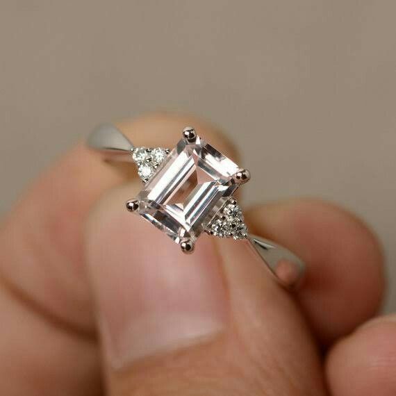 زفاف - 3 CT Emerald Cut Three Stone SONA Diamond Engagement Ring 18k White Gold Finish