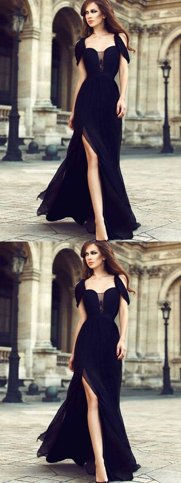 Hochzeit - 2018 Chic Black Prom Dress Modest Cheap Long Prom Dress #VB2055