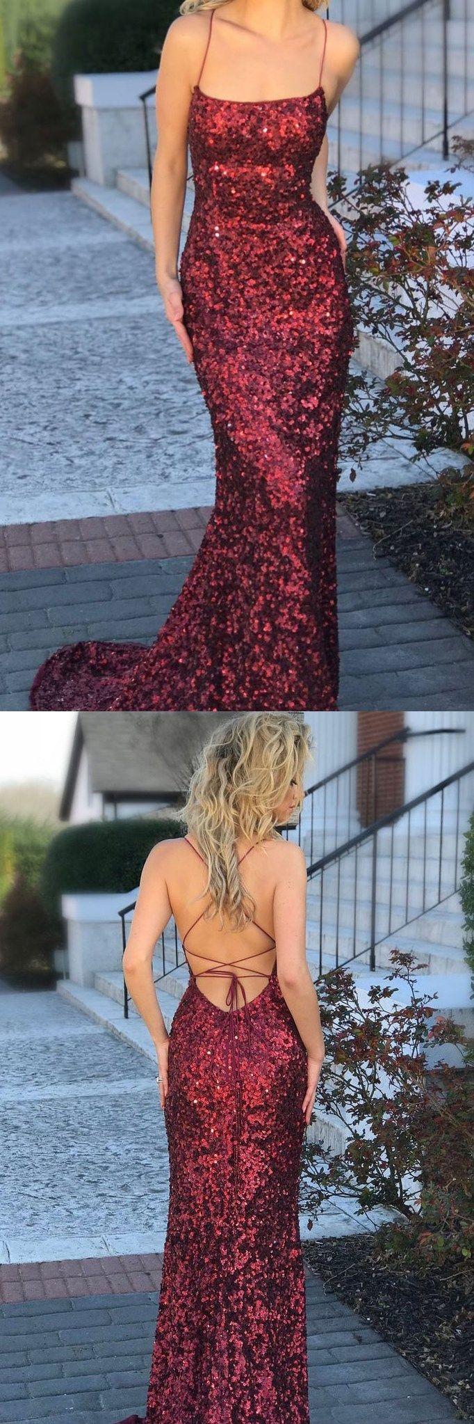 Wedding - Red Sequin Mermaid Sparkly Sexy Cheap Custom Prom Dresses, Evening Dresses, Formal Prom Gowns, PD0747