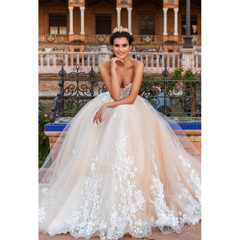 Mariage - Crystal Design 2017 Andie Sweet Champagne Chapel Train Sweetheart Ball Gown Tulle Hand-made Flowers Lace Up Bridal Dress - Bridesmaid Dress Online Shop