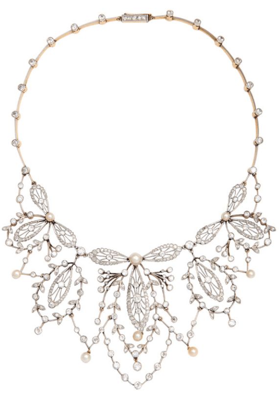 زفاف - Antique Diamond, Pearl, Platinum And Gold Necklace