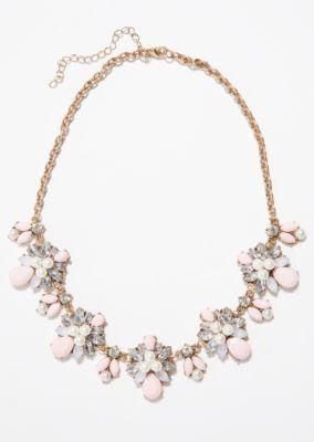 زفاف - Pale Pink Floral Patterned Statement Necklace