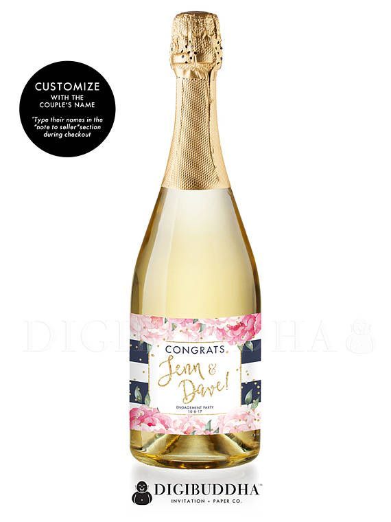 زفاف - "Jenn" Navy Stripe Engagement Champagne Labels