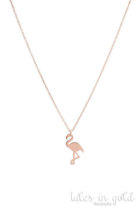Wedding - Gold Flamingo Necklace, Pink Flamingo Necklace, 14K Gold Necklace, Rose Gold, Flamingo Jewelry, Gift For Her, Rose Gold Flamingo Pendant