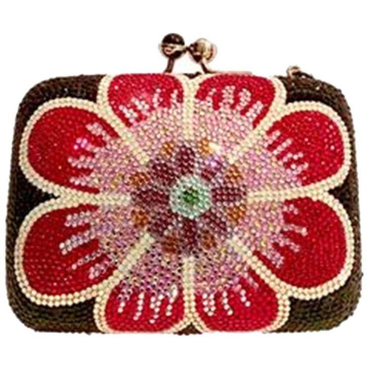 Hochzeit - Judith Leiber Swarovski Crystal Couture Floral Minaudiere Box Evening Bag