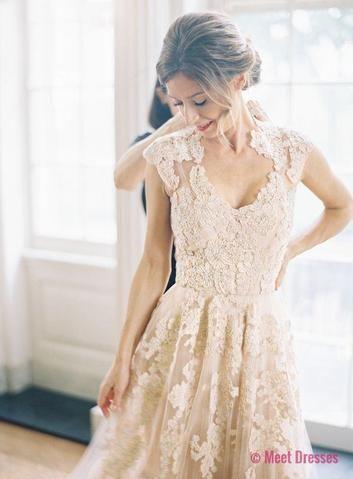 Wedding - Romantic Wedding Dresses,Long Wedding Gown,Tulle Wedding Gowns,Lace Bridal Dress,2018 Wedding Dress,Unique Brides Dress,Lace Wedding Dresses,Vintage V Neck Wedding Gowns PD20184614