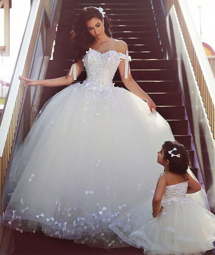 زفاف - 2015 Floor Length Tulle Applique Ball Gown Off Shoulder Sweetheart Wedding Dresses Lace Back Wedding Bridal Gowns Custom Arabic Said Mhamad