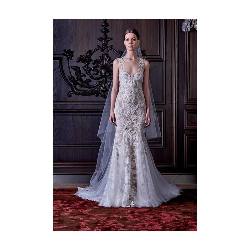 Wedding - Monique Lhuillier - Spring 2017 - Blythe silk Chantilly lace sheath wedding dress with open back - Stunning Cheap Wedding Dresses