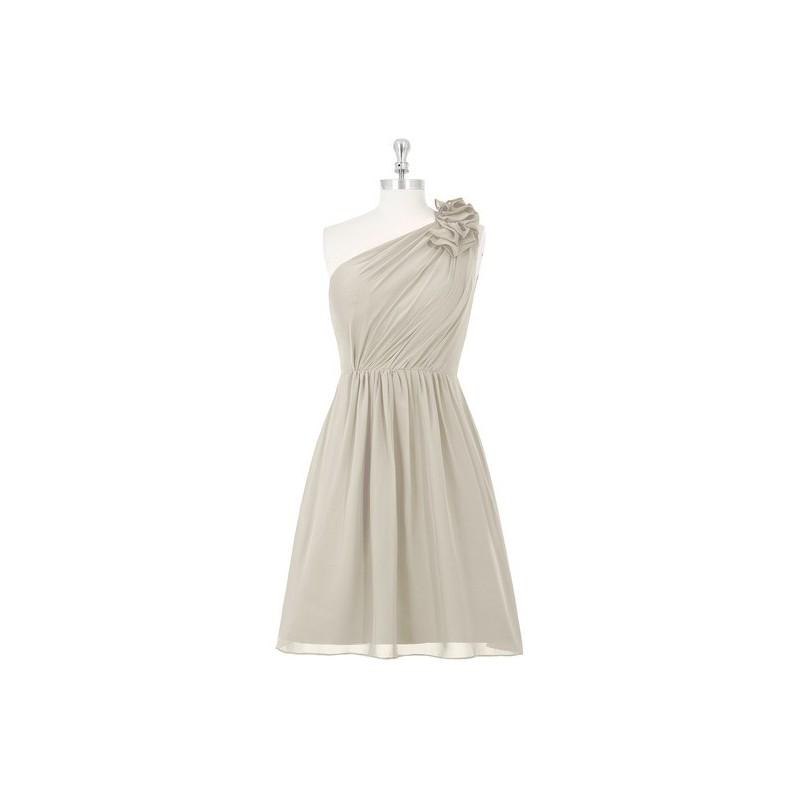 Hochzeit - Taupe Azazie Sabrina - Chiffon Illusion Knee Length One Shoulder Dress - Charming Bridesmaids Store