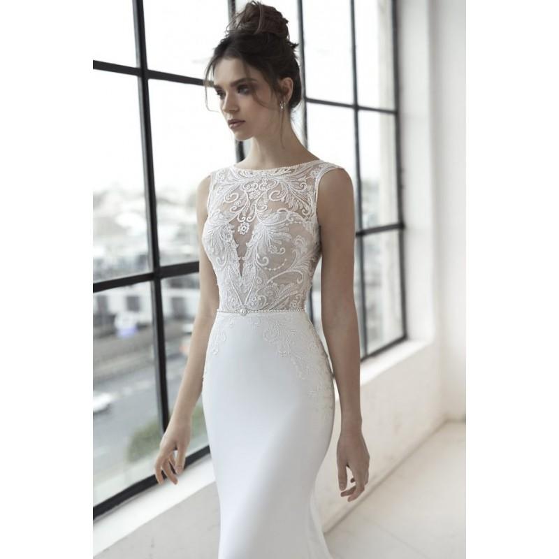 Wedding - Julie Vino 2018 1559 Fit & Flare Crepe Sleeveless Pearl Buttons Ivory Appliques Bateau Sweet Chapel Train Bridal Gown - Rich Your Wedding Day