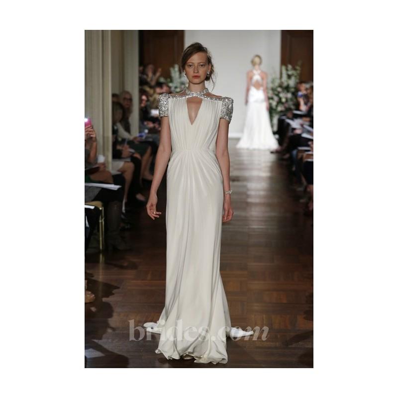 زفاف - Jenny Packham - 2013 - Tease V-Neck Sheath Wedding Dress with Beaded Short Sleeves - Stunning Cheap Wedding Dresses