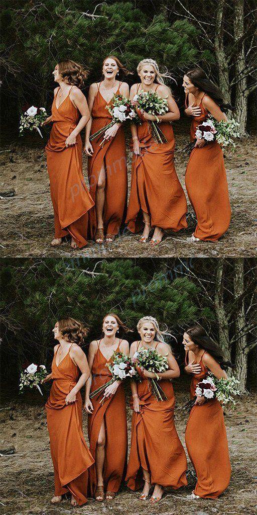 Wedding - Charming Chiffon Organza V-neck Spaghetti Straps Split Long Bridesmaid Dress,WGY0213