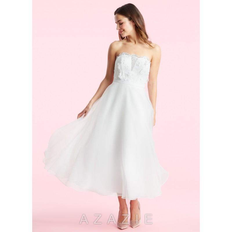 Mariage - Ivory Azazie Kelly BG - Tea Length Sweetheart Organza And Lace Back Zip - Charming Bridesmaids Store