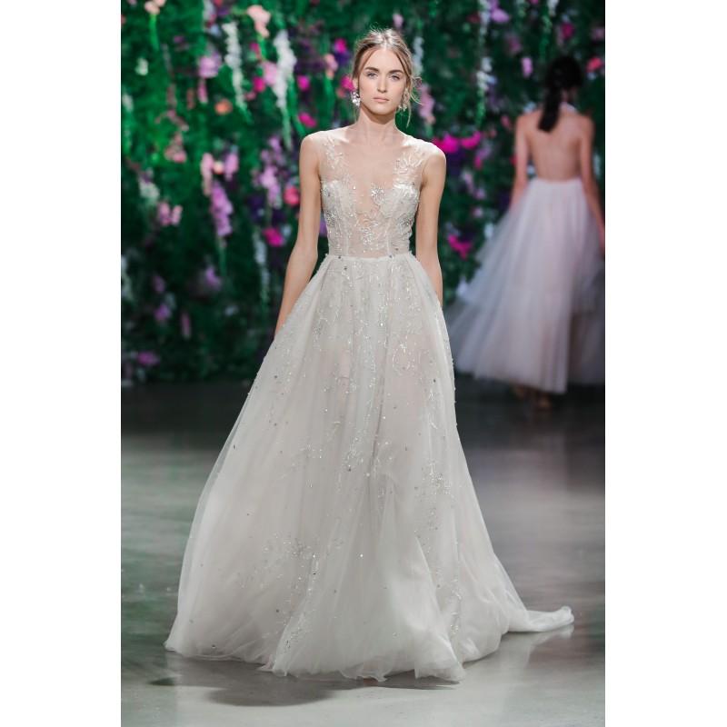 زفاف - Galia Lahav Fall/Winter 2018 Rose-Water Chapel Train Elegant Aline Blush Sleeveless Illusion Tulle Beading Bridal Gown - Brand Prom Dresses