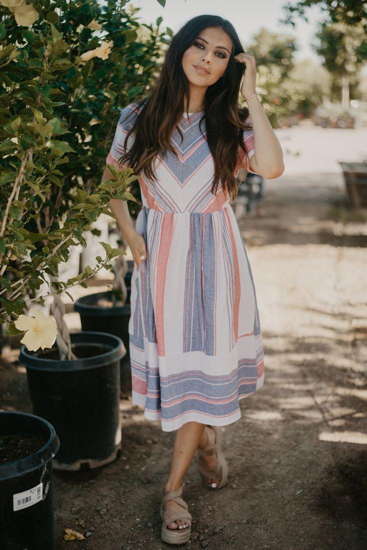 زفاف - The Woven Midi Dress In Summer Stripe