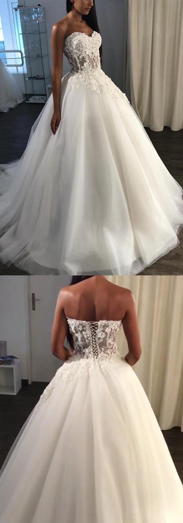 زفاف - A-Line Sweetheart Sweep Train Tulle Appliques Wedding Dress