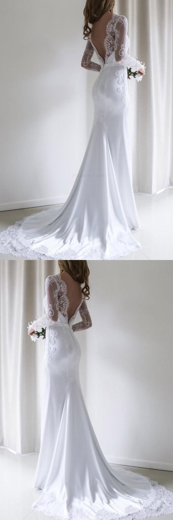 Mariage - Hot Sale Admirable Mermaid Wedding Dresses Elegant Lace Long Sleeves Mermaid White Long Wedding Dress With Train