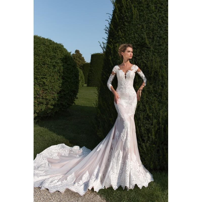 زفاف - Crystal Design 2018 Passion Sweet Chapel Train Blush Fit & Flare V-Neck Long Sleeves Winter Lace Embroidery Wedding Gown - Bridesmaid Dress Online Shop