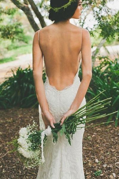 Mariage - Fetching White Wedding Dresses Elegant V-neck Backless White Wedding Dress With Sweep Train