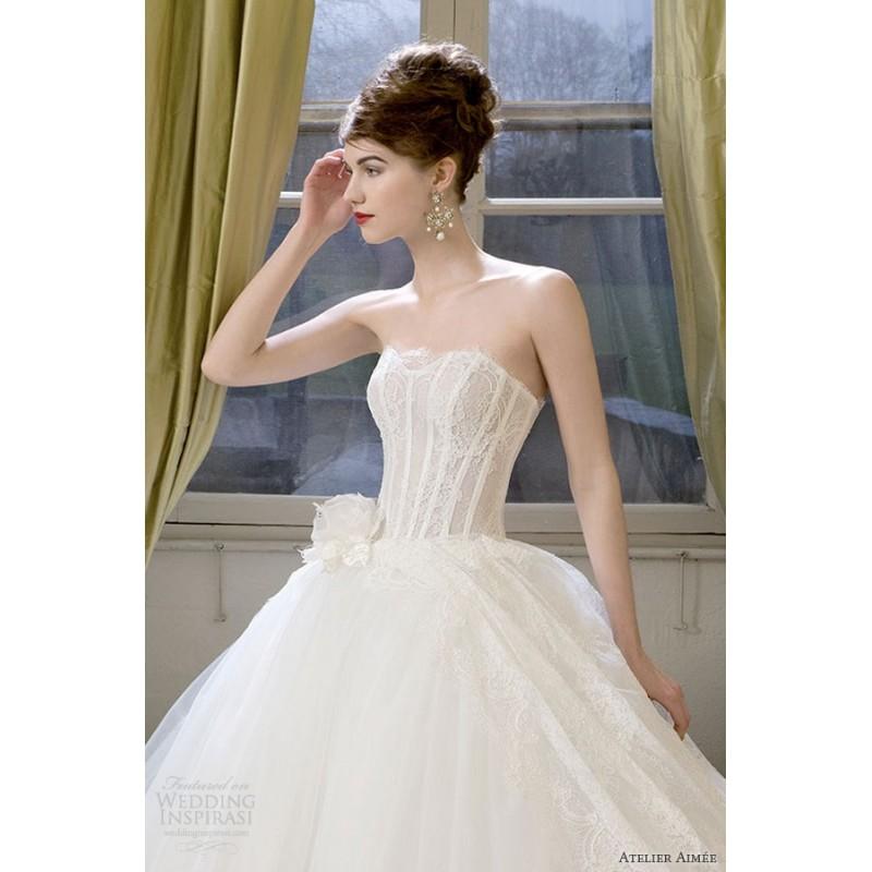Hochzeit - Atelier Aimée bridal 2014 claudine strapless wedding dress lace bodice -  Designer Wedding Dresses