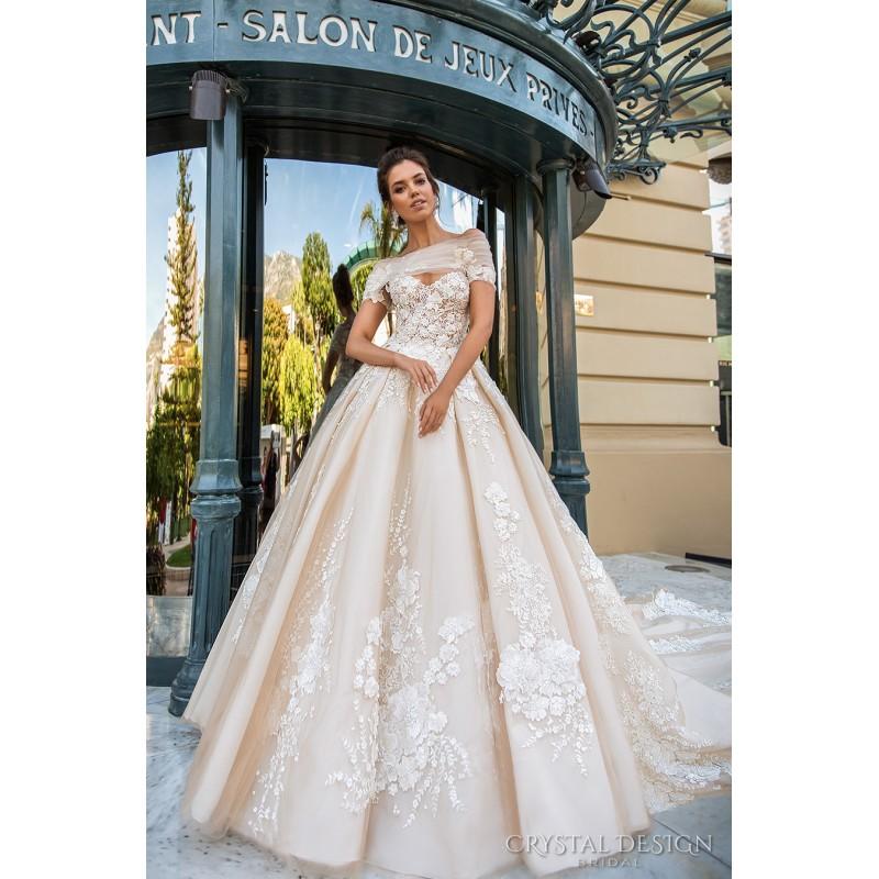 Mariage - Crystal Design 2017 Emilia Tulle Embroidery Off-the-shoulder Sweet Champagne Royal Train Ball Gown Short Sleeves Bridal Gown - Customize Your Prom Dress