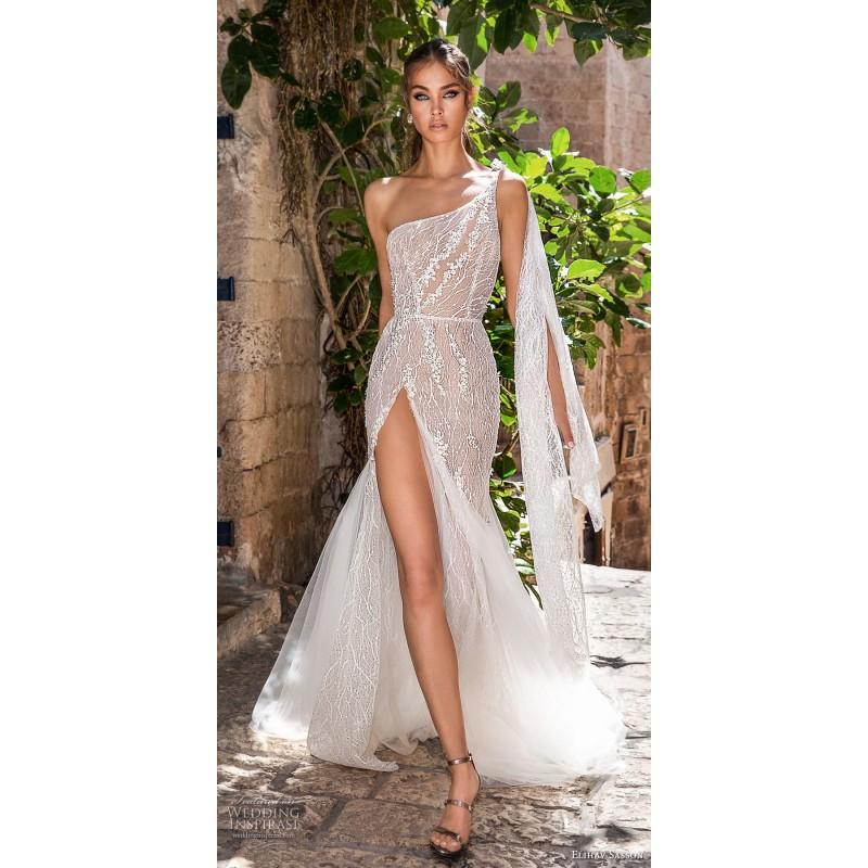 زفاف - Elihav Sasson 2018 Nude Asymmetrical Sexy Lace Open Back Hand-made Flowers Fit & Flare Sleeveless One-Shoulder Wedding Gown - Designer Party Dress & Formal Gown