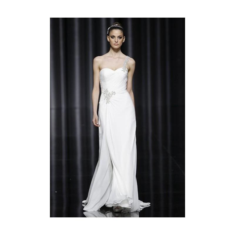 زفاف - Pronovias - Fall 2012 - One-Shoulder Silk Chiffon Sheath Wedding Dress with a Beaded Strap - Stunning Cheap Wedding Dresses