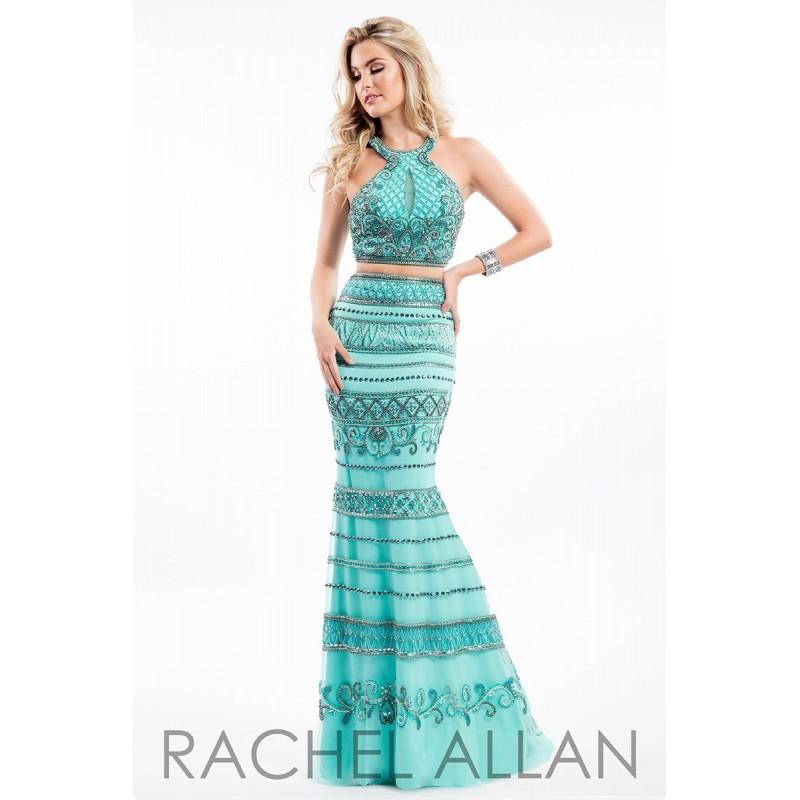 Свадьба - Rachel Allan 7538 Prom Dress - Halter, Round Long Rachel Allan 2 PC, Crop Top, Fit and Flare, Fitted, Natural Waist Prom Dress - 2018 New Wedding Dresses