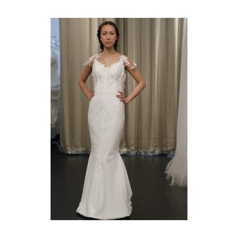 Hochzeit - Kelima K - Spring 2013 - Style 593 Lilies in the Valley Satin Mermaid Wedding Dress with V-Neckline and Floral Details - Stunning Cheap Wedding Dresses