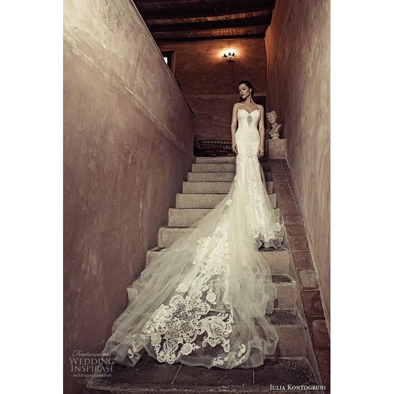 زفاف - Julia Kontogruni 2017 Sweet Ivory Royal Train Fit & Flare Illusion Sleeveless Fall Lace Hall Appliques Wedding Gown - Customize Your Prom Dress