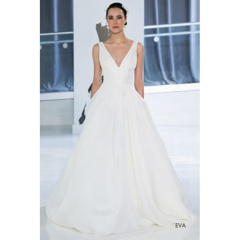 Wedding - Peter Langner Spring/Summer 2018 Eva Simple Satin Ivory Chapel Train Ball Gown V-Neck Sleeveless Dress For Bride - Customize Your Prom Dress