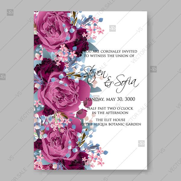 Wedding - Maroon peony eucalyptus wedding invitation vector printable template bridal shower invitation