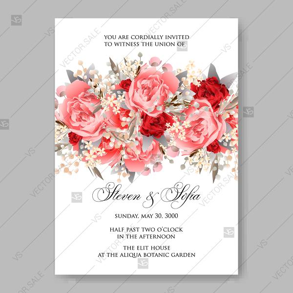 Wedding - Wedding invitation pink peony design vector printable floral card greeting card