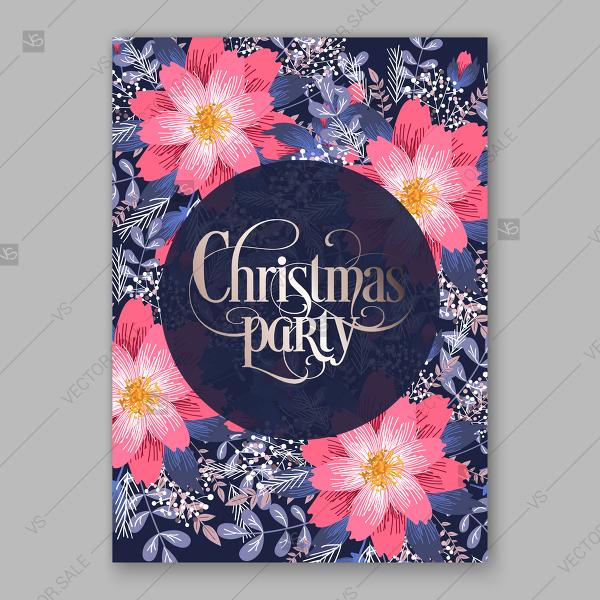 Свадьба - Peony, poinsettia, anemone pine, fir branch Christmas party invitation template Vector holiday card invitation download