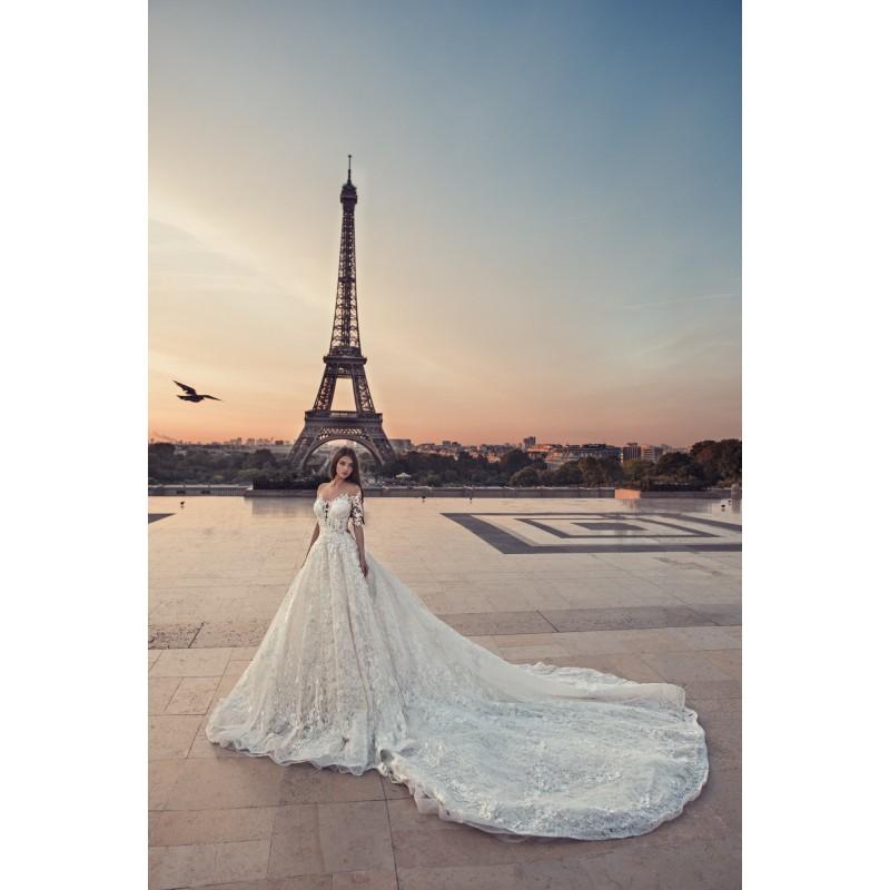 Wedding - Julia Kontogruni 2018 JK1805 Chapel Train Sweet Ivory Illusion Ball Gown 1/2 Sleeves Hand-made Flowers Lace Bridal Dress - Crazy Sale Bridal Dresses